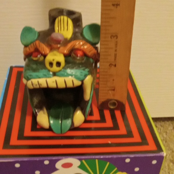 MAYAN AZTEC CLAY DEATH WHISTLE JAGUAR CAT MAN IN MOUTH HANDMADE FOLK ART MEXICO - Picture 6 of 7